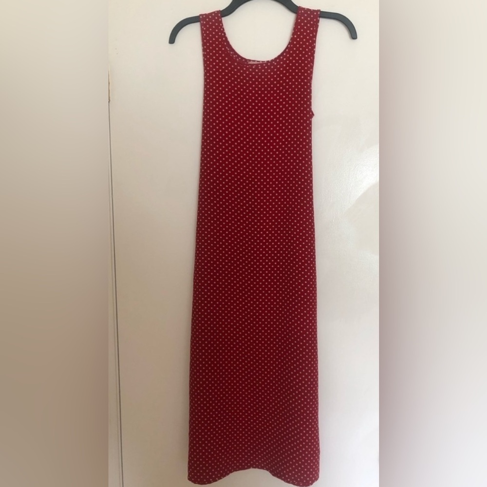 Vintage My Michelle Sleeveless Red Sheath Dress with Tiny White Polka Dots 14Jr